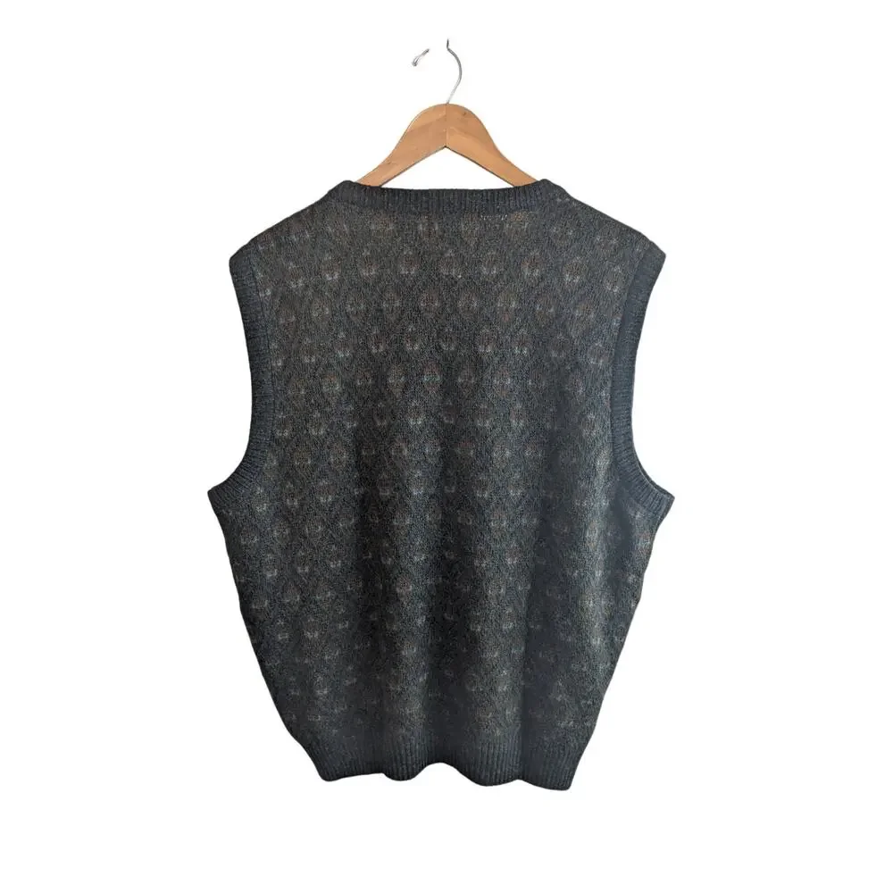 Vintage Sweater Vest Mens XL Gray Wool Geometric 90s Preppy Academia Grandpacore